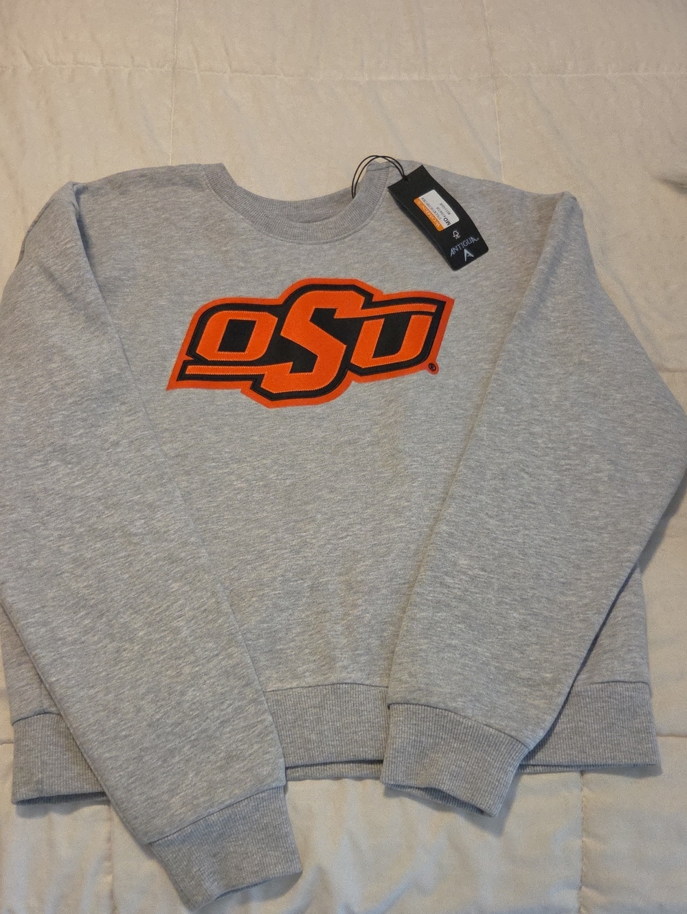 Antigua Gray Crewneck Sweatshirt with Orange OSU Logo